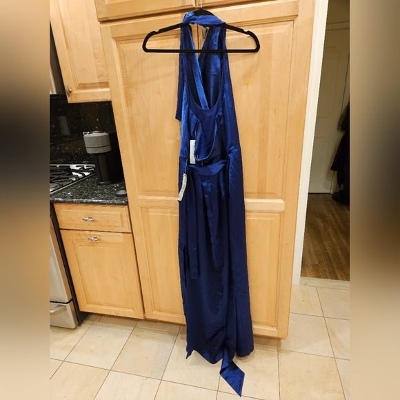 Aidan by Aidan Mattox Satin Cowl Neck Gown Women's 14 NWT Royal Sapphire - Picture 9 of 10